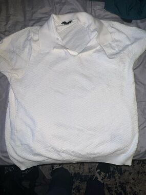 Magaschoni White Textured Polo Sweater